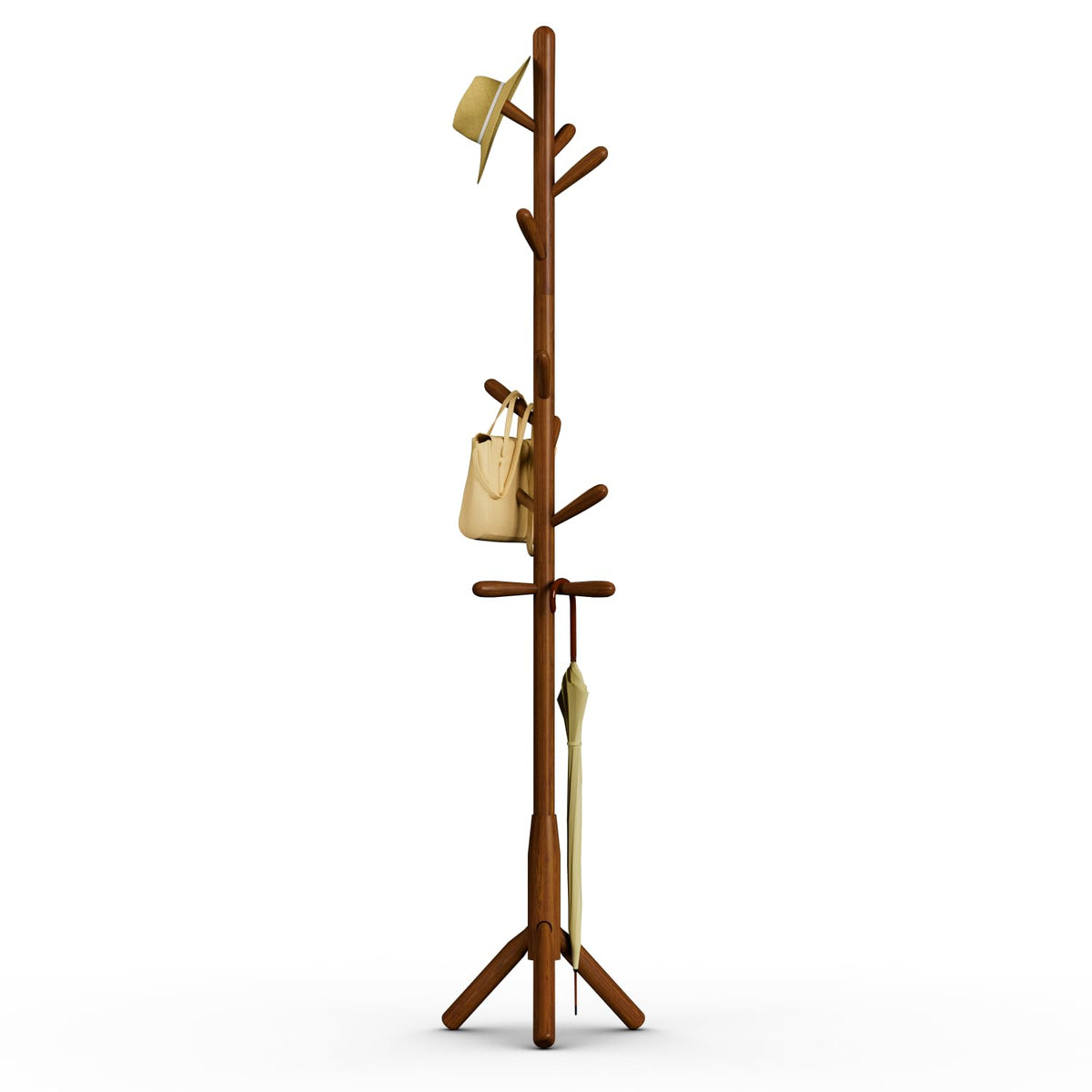 Awatiwa Solid Wood Coat Rack, Freestanding Tree-Shaped Coat Rack with 11 Hooks, Main Pole 1.6" dia for Clothes