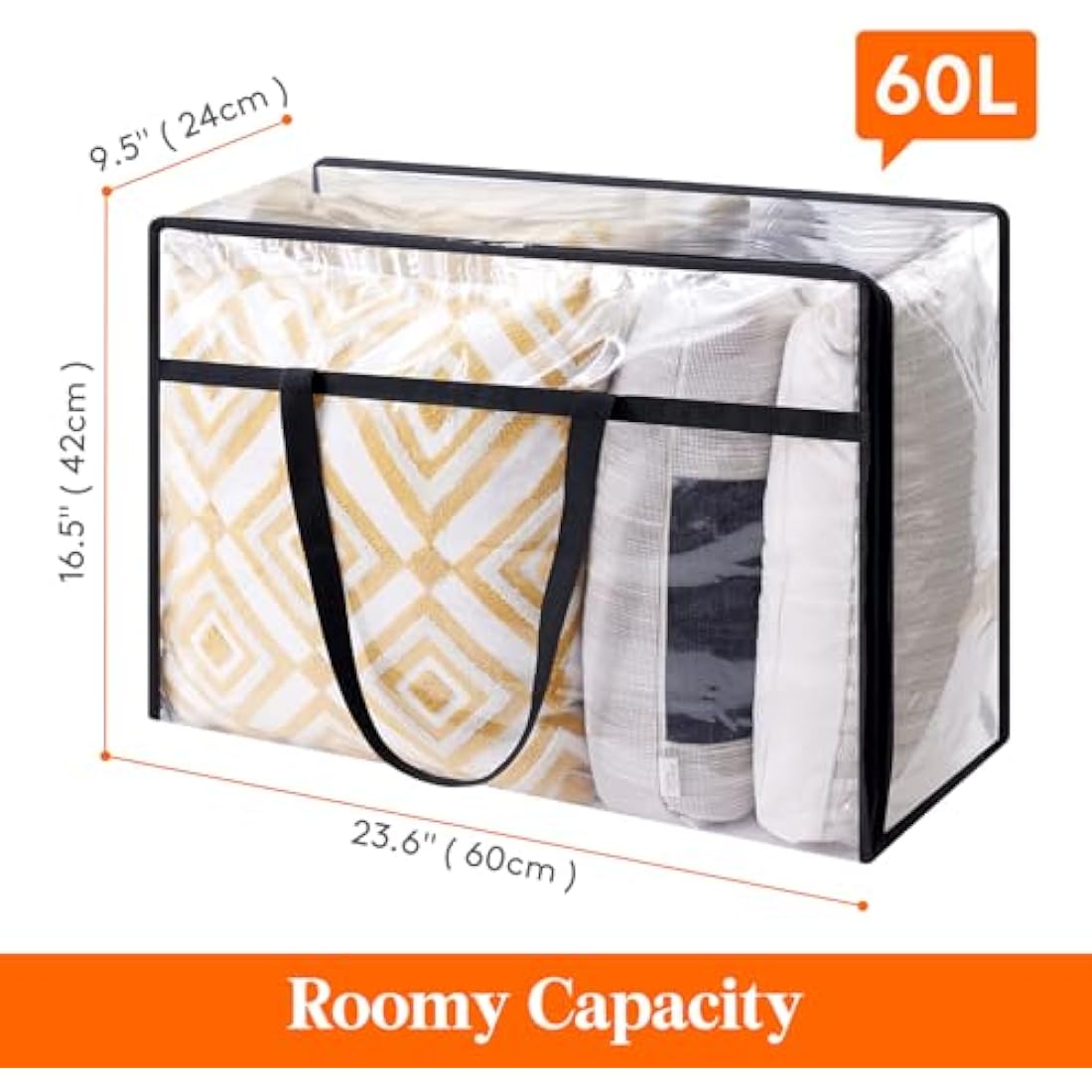 Lifewit 6 Pack Clear Plastic Storage Bags, 60L Foldable Clothes Storage Boxes Wardrobe Storage Organizer Moving Bags with Reinforced Handle for Loft Wardrobe for Bedding Clothes Blanket Duvet