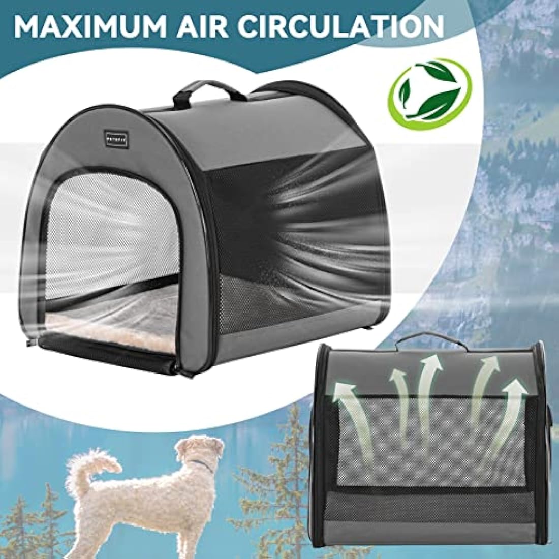 PETSFIT Portable Dog Crate, Dog Travel Crate - 26.5 Inch Lightweight, Roomy, Easy to Set Up, Dog Kennel Indoor with Thick Mat, Sturdy Soft Dog Crate