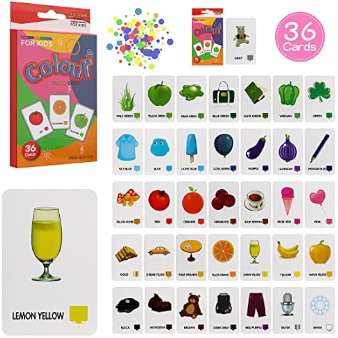 Leyun Kids Flash Cards - Early Learning Set for Toddlers Age 2-4, 4 Pack-144pcs Animals, Fruits, Body Parts & Colors