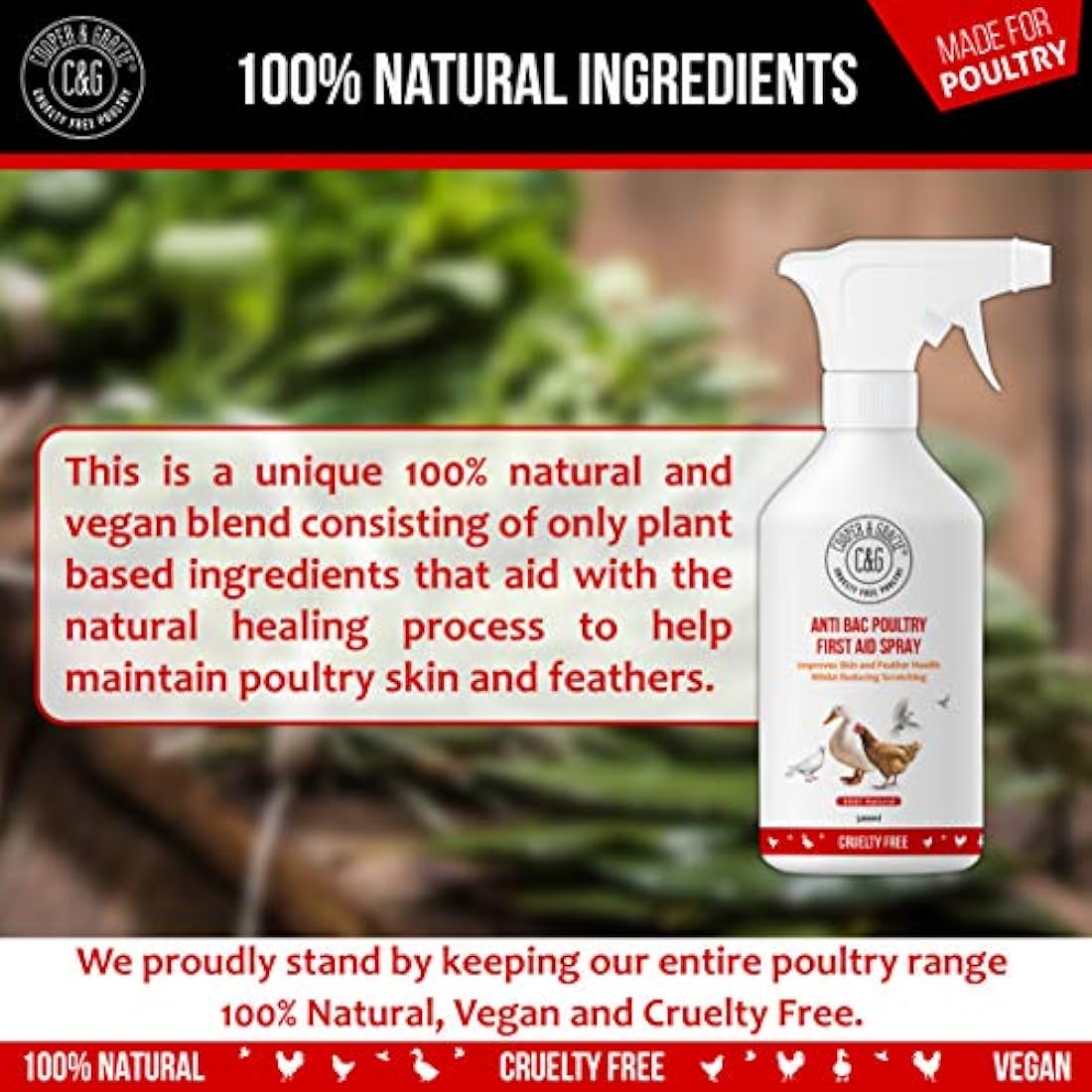 Poultry First Aid Spray 500ml By Cooper And Gracie | Antiseptic Spray For Wounds | Improves Skin And Feather Health & Reduces Scratching | Alternate To Iodine Spray & Purple Spray For Chickens