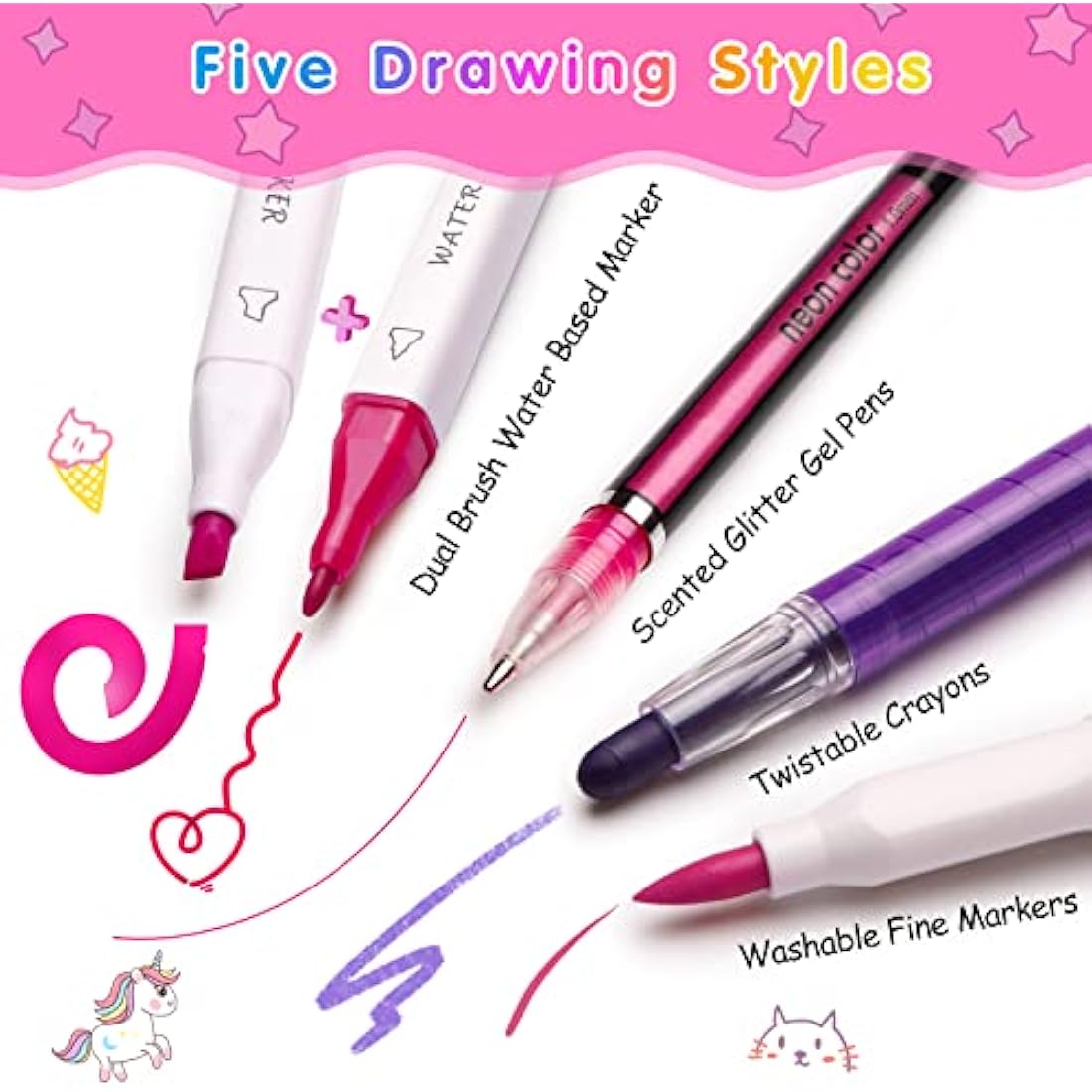 Hot Bee Unicorn Gifts for Girls 4 5 6 7, Unicorn Pencil Case Stationary Sets, Girl Toys Age 4-7, Drawing Colouring Set for Kids, Art and Crafts for Kids 4-6, Birthday Presents for Girls