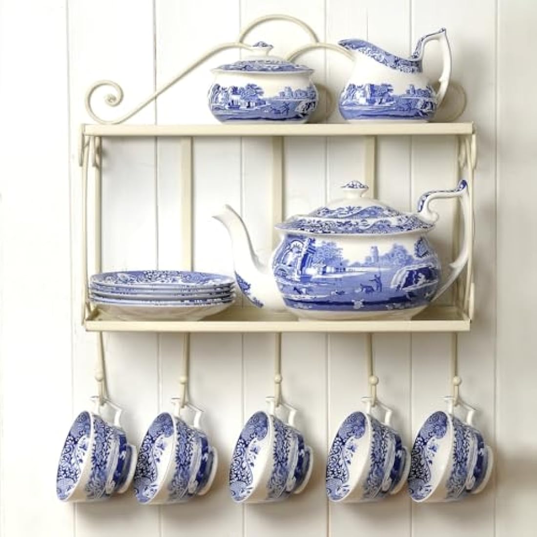 Spode Blue Italian Teacup and Saucer, Set of 4