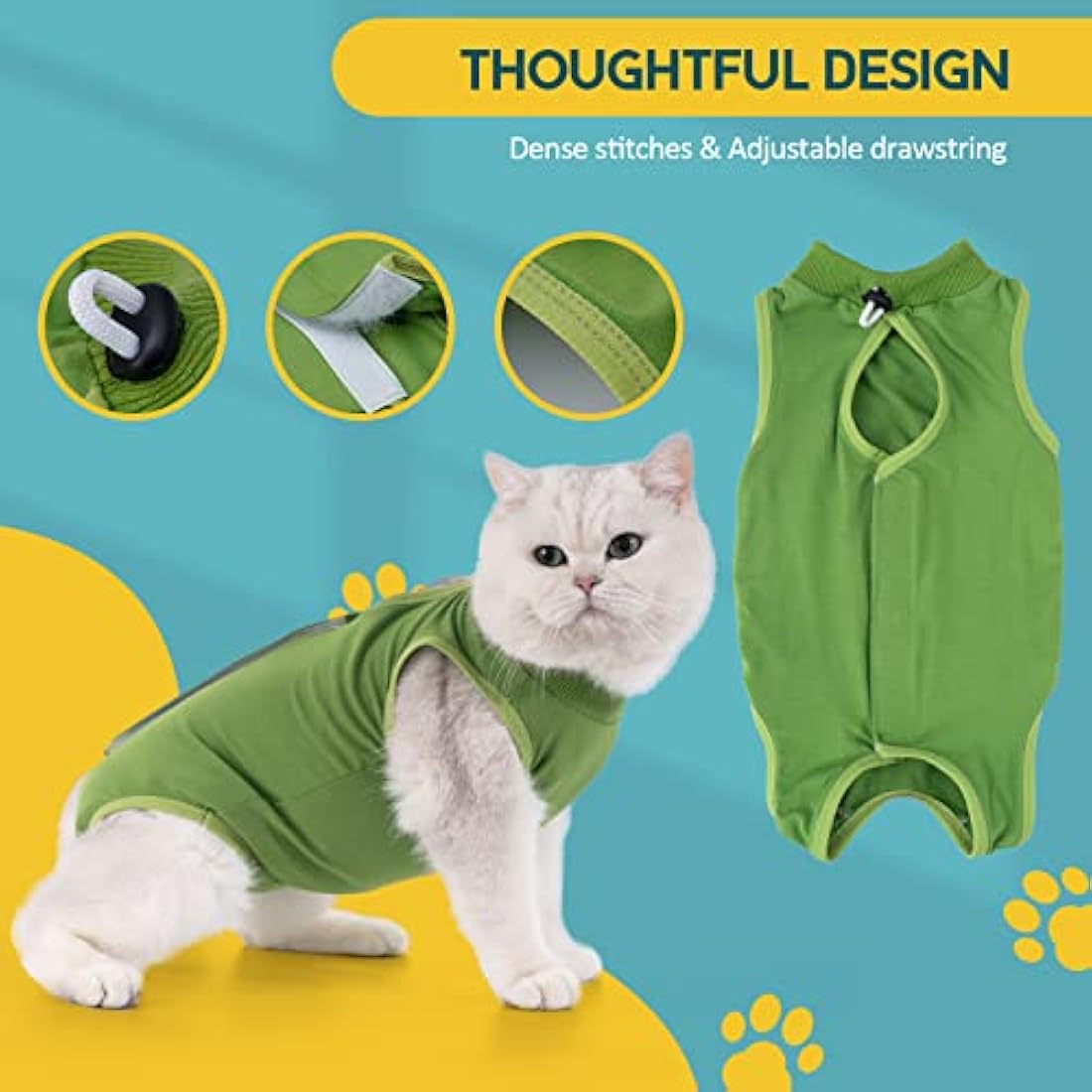 Avont Cat Recovery Suit Post Surgery, Elizabethan Collar & Cone Alternative, Kitten Onesie Pet Surgical Spay Shirt for Abdominal Wounds or Skin Diseases -Green (M)