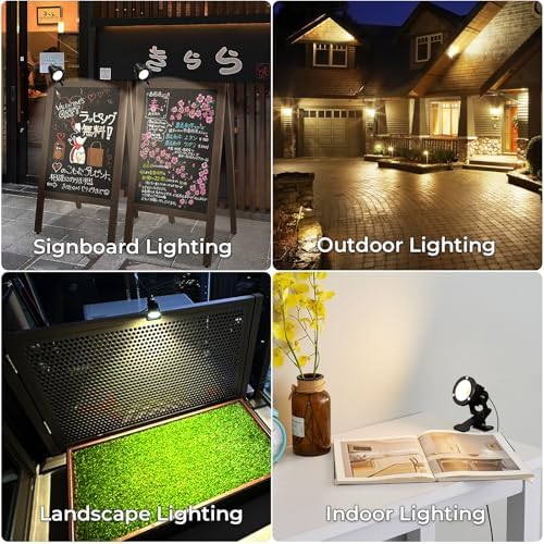 Milpoel COB LED Clip on Spot Lights, 7W, 3M Cord, IP65 Waterproof, for Indoor/Outdoor Pathway, Deck, Lawn, Patio, Walkway, Billboard (White Light, 2 Pack)
