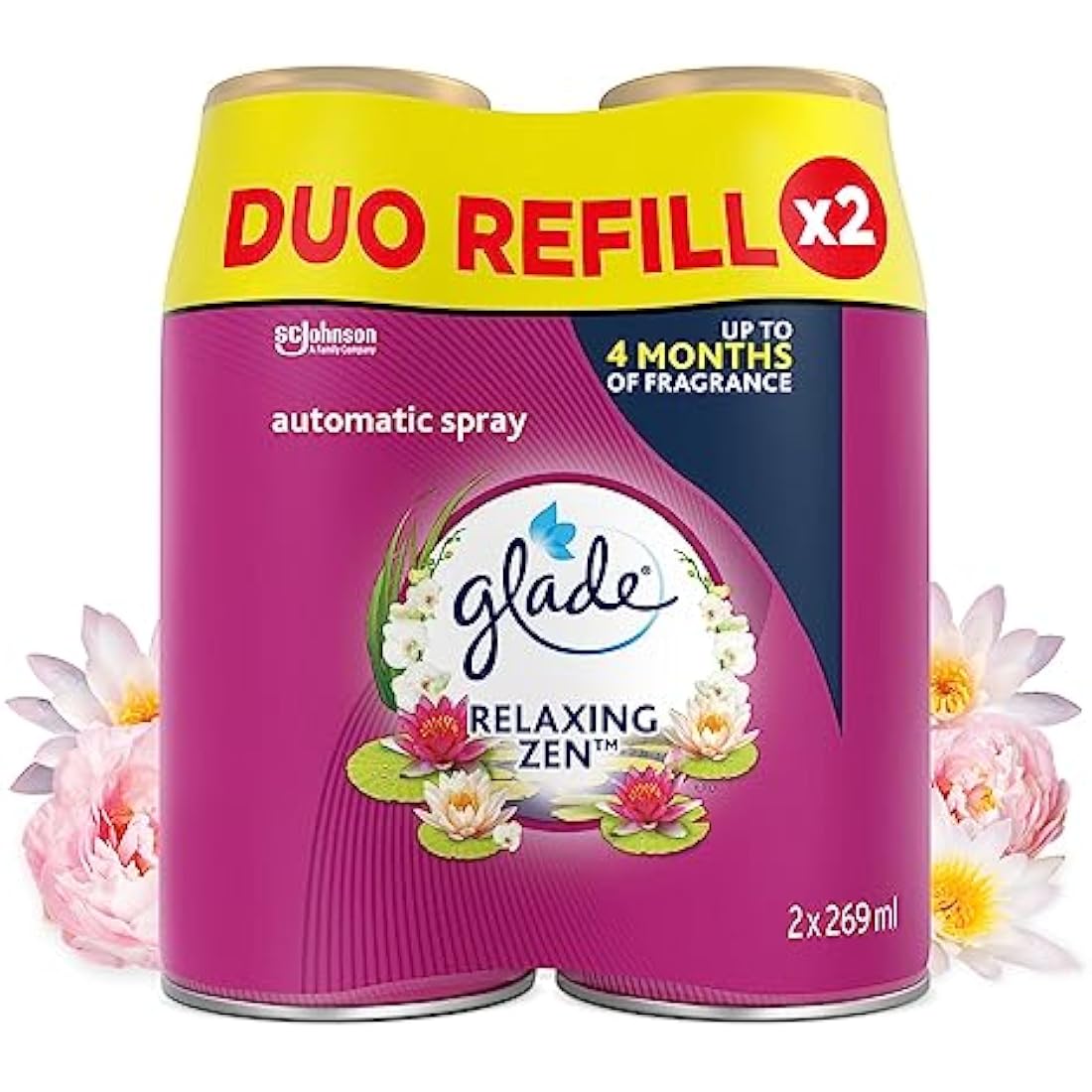 Glade Automatic Air Freshener Refills, Room Spray & Odour Eliminator, Relaxing Zen, Pack of 4 Duos (8 Refills x 269ml)