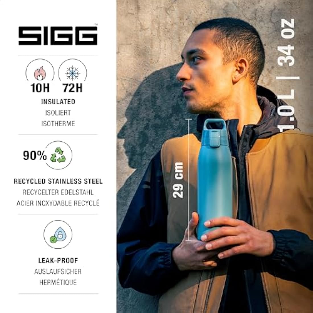 SIGG - Insulated Water Bottle - Shield Therm One - Suitable for Carbonated Beverages - Leakproof - Dishwasher Safe - BPA Free - 90% Recycled Stainless Steel - 0,5L / 0,75L / 1L