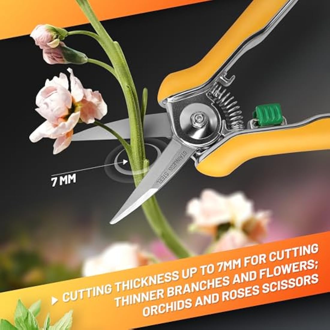 GRÜNTEK Colibri Flower Snips – 170 mm Bypass Pruner with Stainless Steel Blade | Soft-Touch Handle | Garden Trimmer Scissors for Plants & Flowers