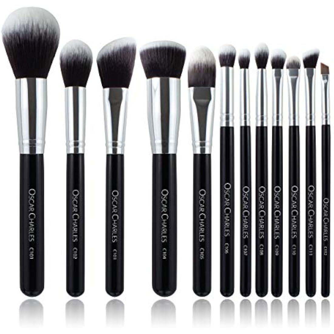 Oscar Charles Makeup Brush Set, 12 Piece Makeup Brushes Set Professional, Six Face Make up Brushes & Six Eye Makeup Brushes Set - Silver