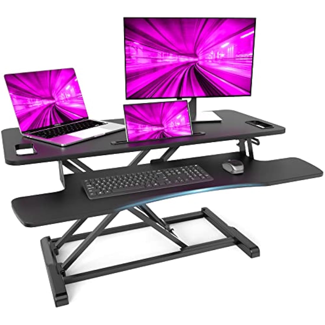 PUTORSEN 37.4 inch Standing Desk Converter, Height Adjustable Ergonomic Adjustable Sit Stand Desk Converter with 37.2 inch Keyboard Tray and Tablet Slot, Black