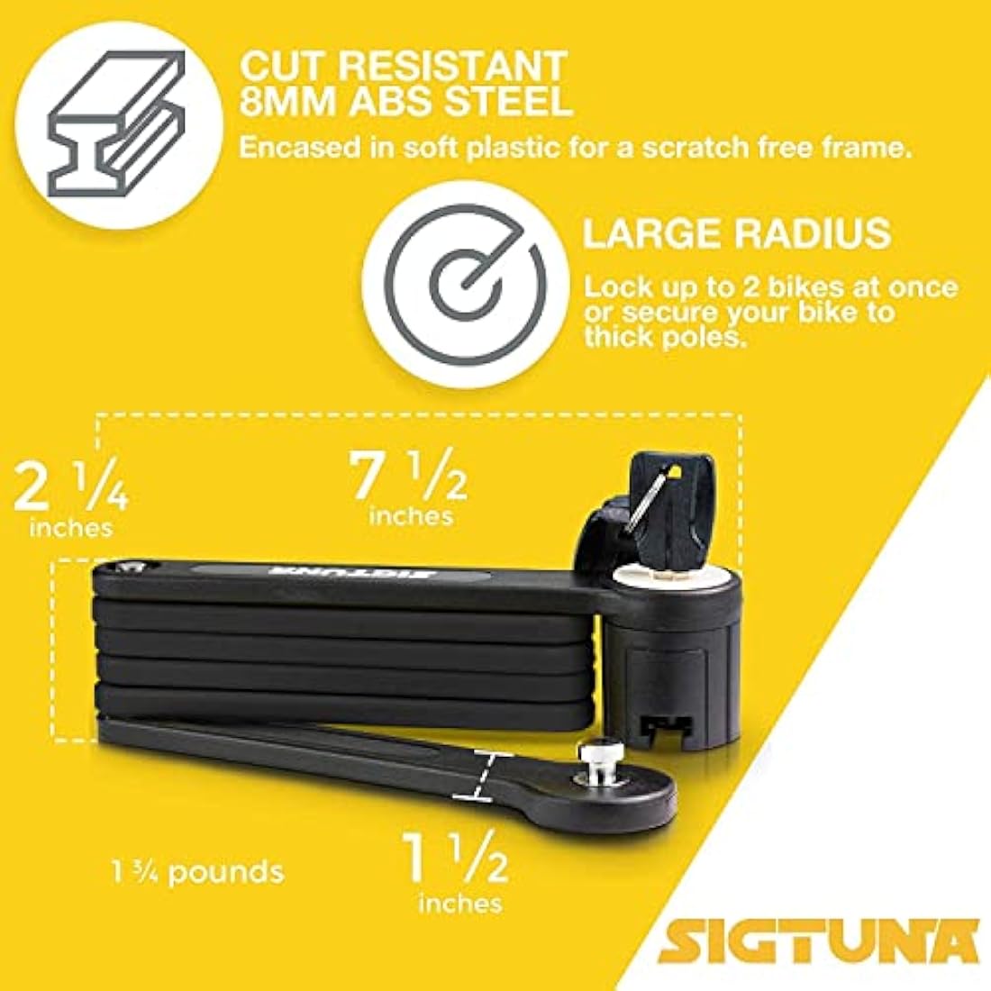 SIGTUNA Bike Lock - Heavy Duty Bicycle U Lock Shackle and Mount Holder, for Road Bike, Electric Bike, Folding Bike, Mountain Bike