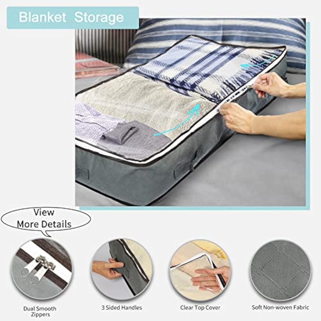 MIXC 4 Packs Underbed Storages, 100L Large Under Bed Storage Box with Lid, Storage Boxes with Lids, Storage Bags with Zip for Clothes, Comforters, Blankets, and Bedding