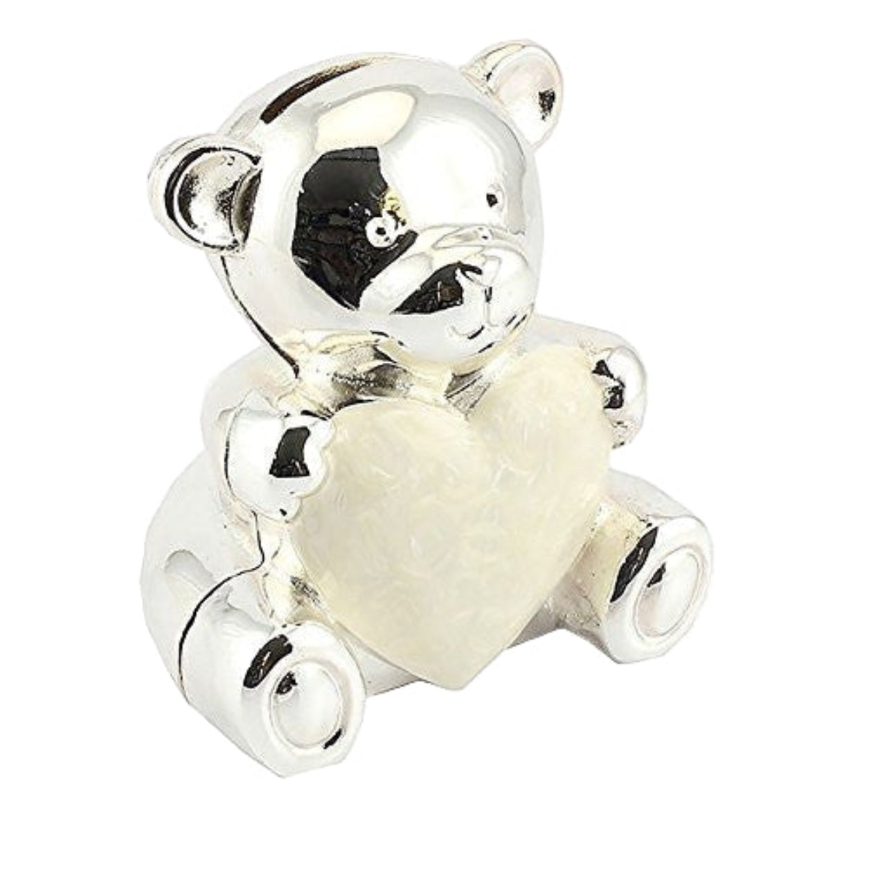 silver plated teddy money box cream heart