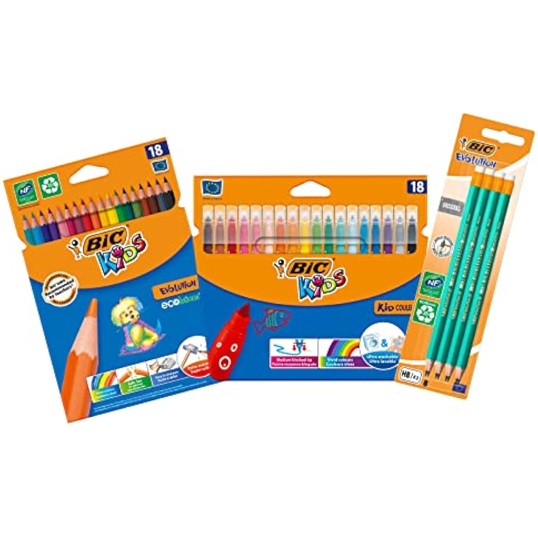 BIC Kit Rentrée des Classes - 18 Feutres de Coloriage/18 Crayons de Couleur/8 Crayons à Papier HB, Lot de 3