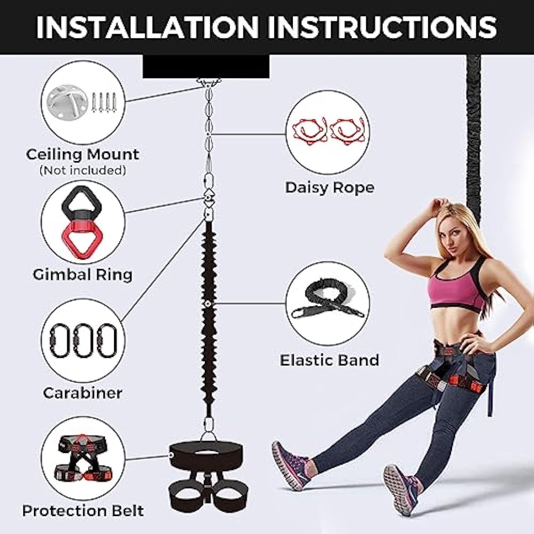 DASKING Heavy Bungee Resistance Band Set grawyti Yoga Bungee Cord Resistance Belt Set 4D Bungee Dance Rope Workout Fitness Home Gym Professional Training Equipment