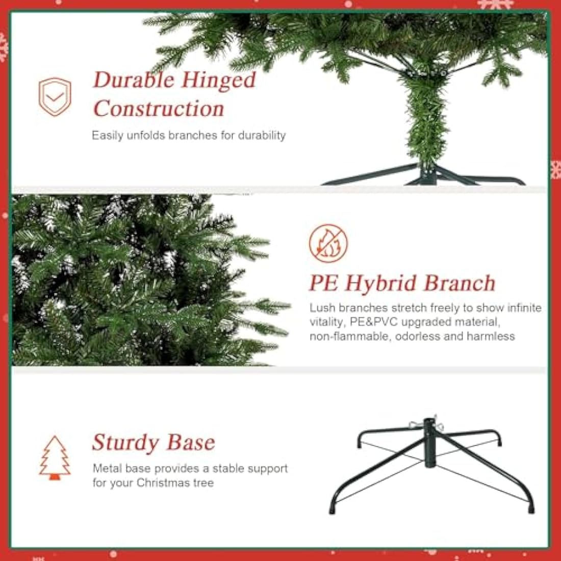 Uten 6ft Artificial Christmas Tree, with Realistic PE Leaves Artificial Indoor Home Xmas Tree Decoration, 628 Natural Looking PE & PVC Tips, Hinged Branches, Metal Stand, 2 Styles Branches, Reusable