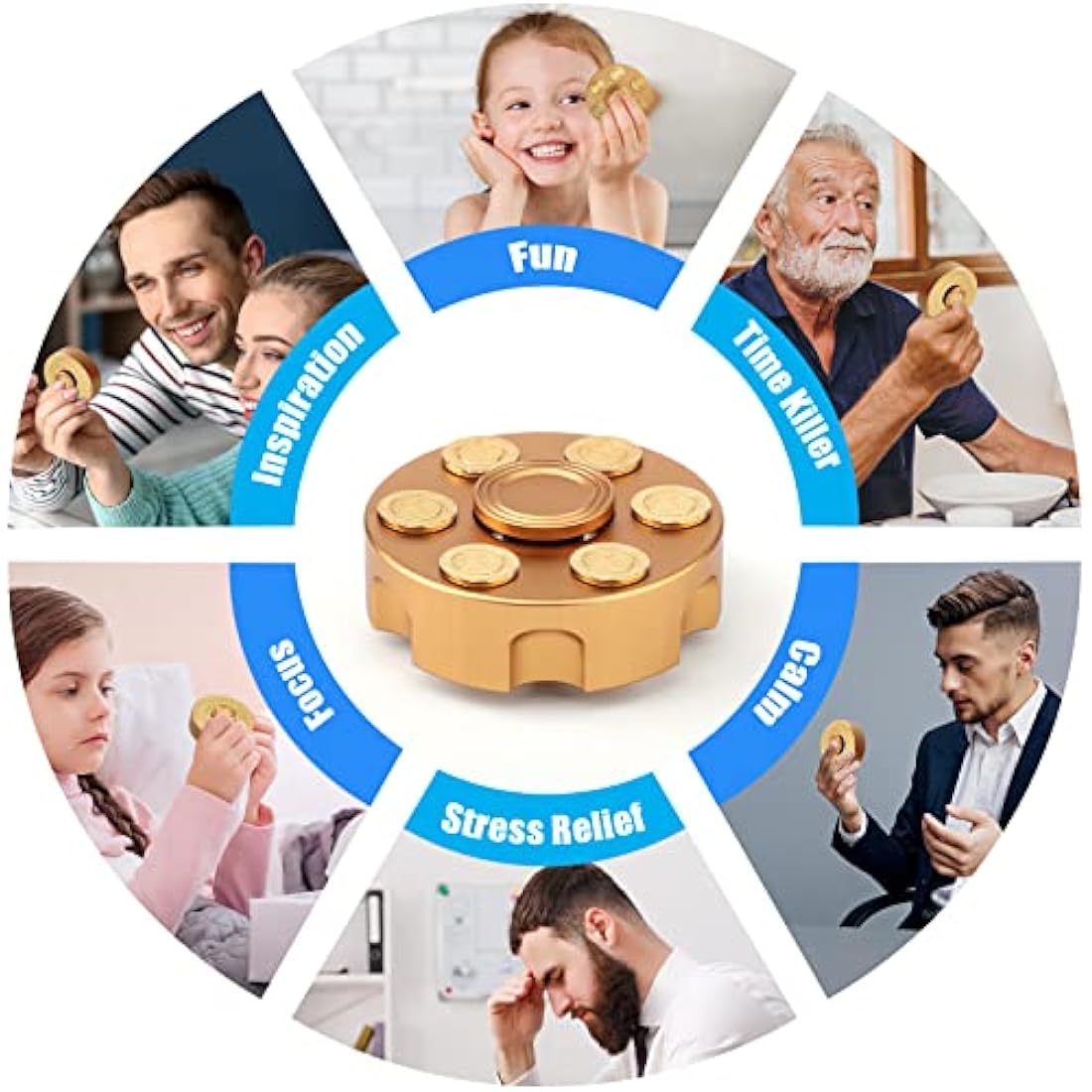 Cool Fidget Spinner Toy for Adults Kids, Portable Alloy Fidget Cube for Boy Men, Metallic Hand Spinning Brain Development Toy Gift for Party Favors (Gold)