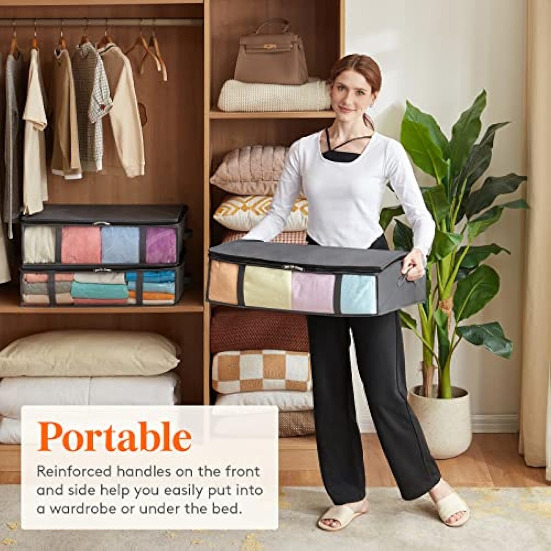 Lifewit 40L Under Bed Storage Containers 6 Pack, Foldable Clothing Storage Bags with Front Clear Window, Closet Organizers and Storage for Towels, Clothes, Blankets, Grey
