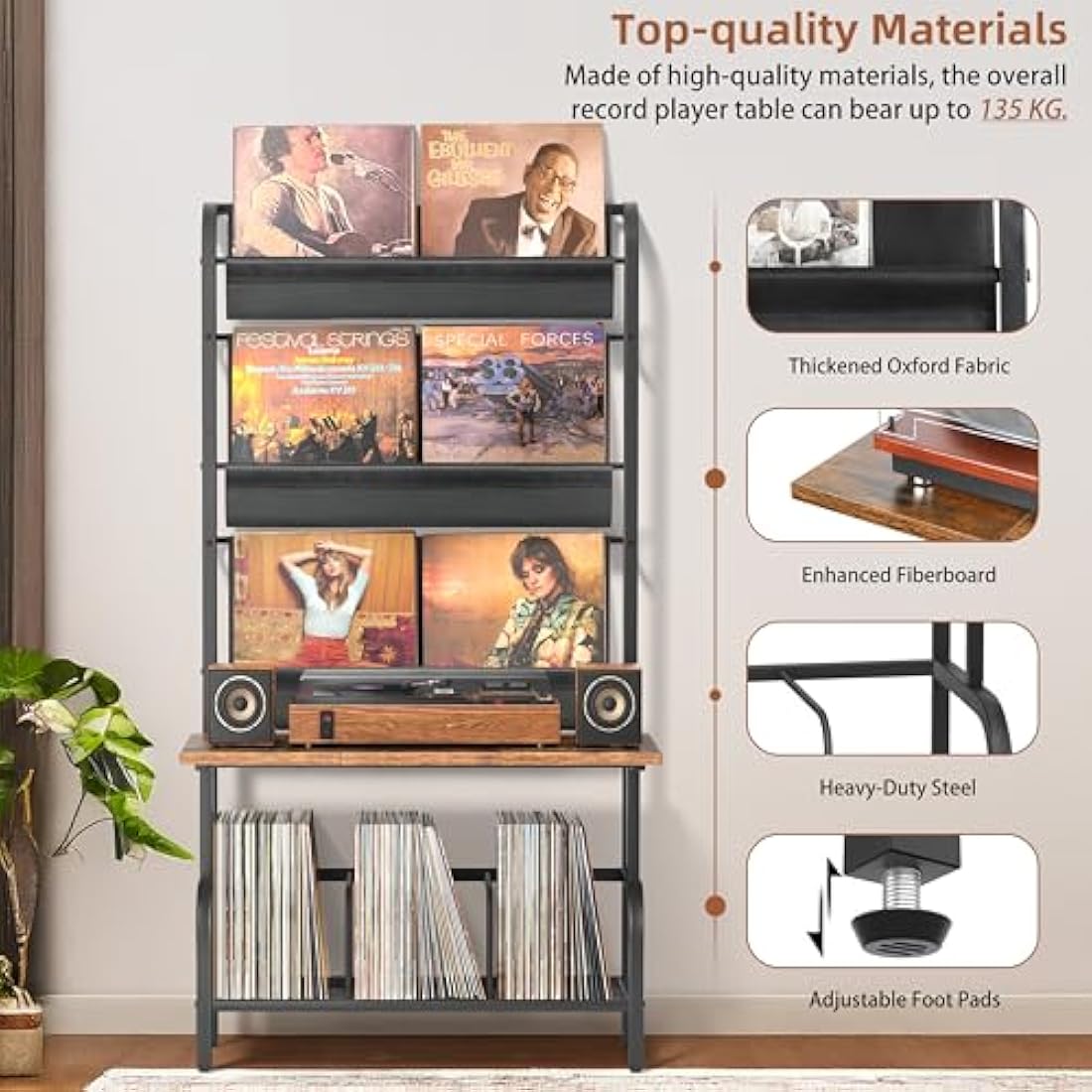 Bikoney Vinyl Record Storage Cabinet - Turntable Stand with Record Holder, Vinyl Wall Mount for up to 300 Albums, Display Shelf Bigger Storage