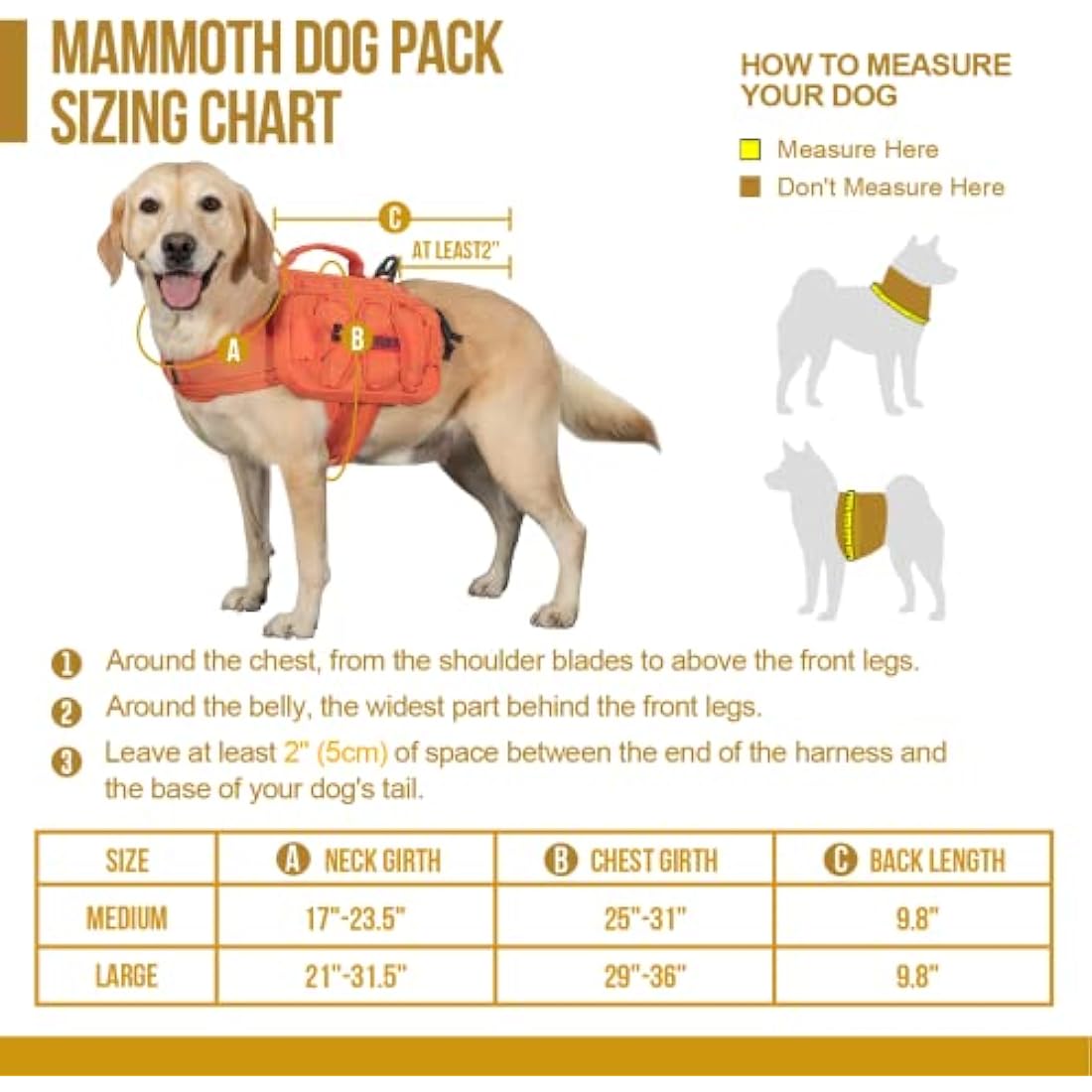 OneTigris Mammoth Dog Backpack 2.0 Version Tear Camping Hiking Dog Backpack for M/L Size Dogs (M, Orange)