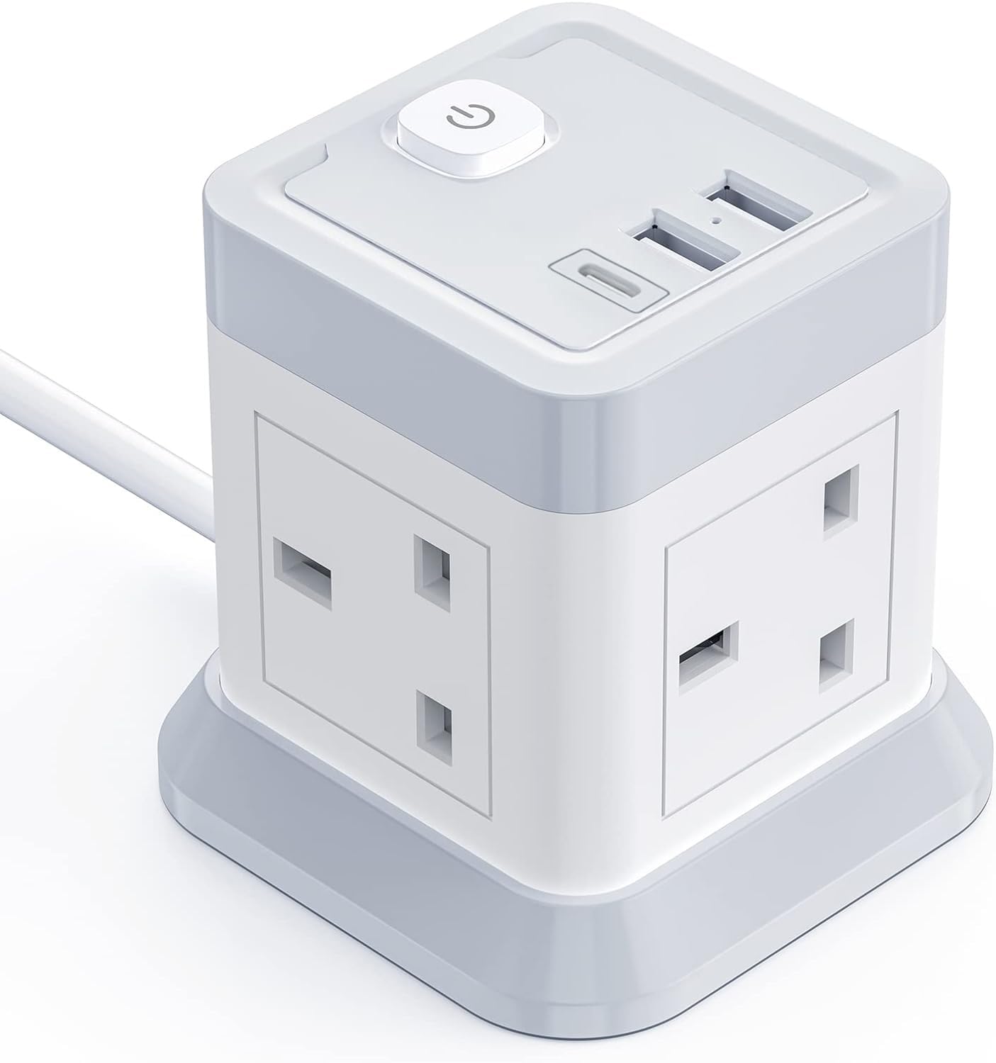 Extension Lead Cube with USB, BEVA 4 Way Power Strip with 3 USB Ports, Desktop Power Extension Socket with 1.5M Extension Cable Cords for Home Dorm