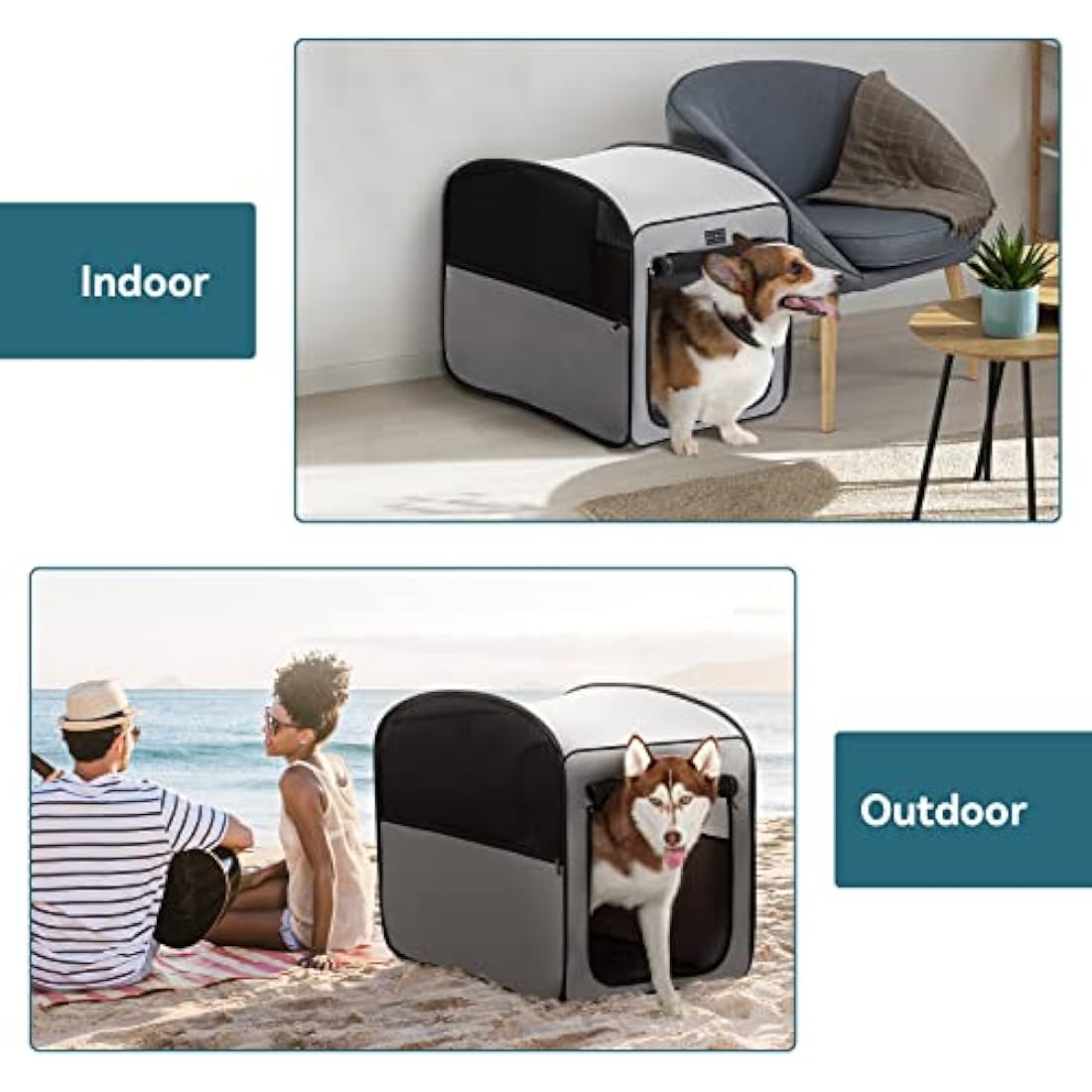 Petsfit Collapsible Dog Crate,Soft Dog Crate for Travel and Car Use - Pop Up Design，Lightweight and portable soft Crate for Small and Meduim Dogs Cats，Improved Top Zipper,68 x 40 x 56cm