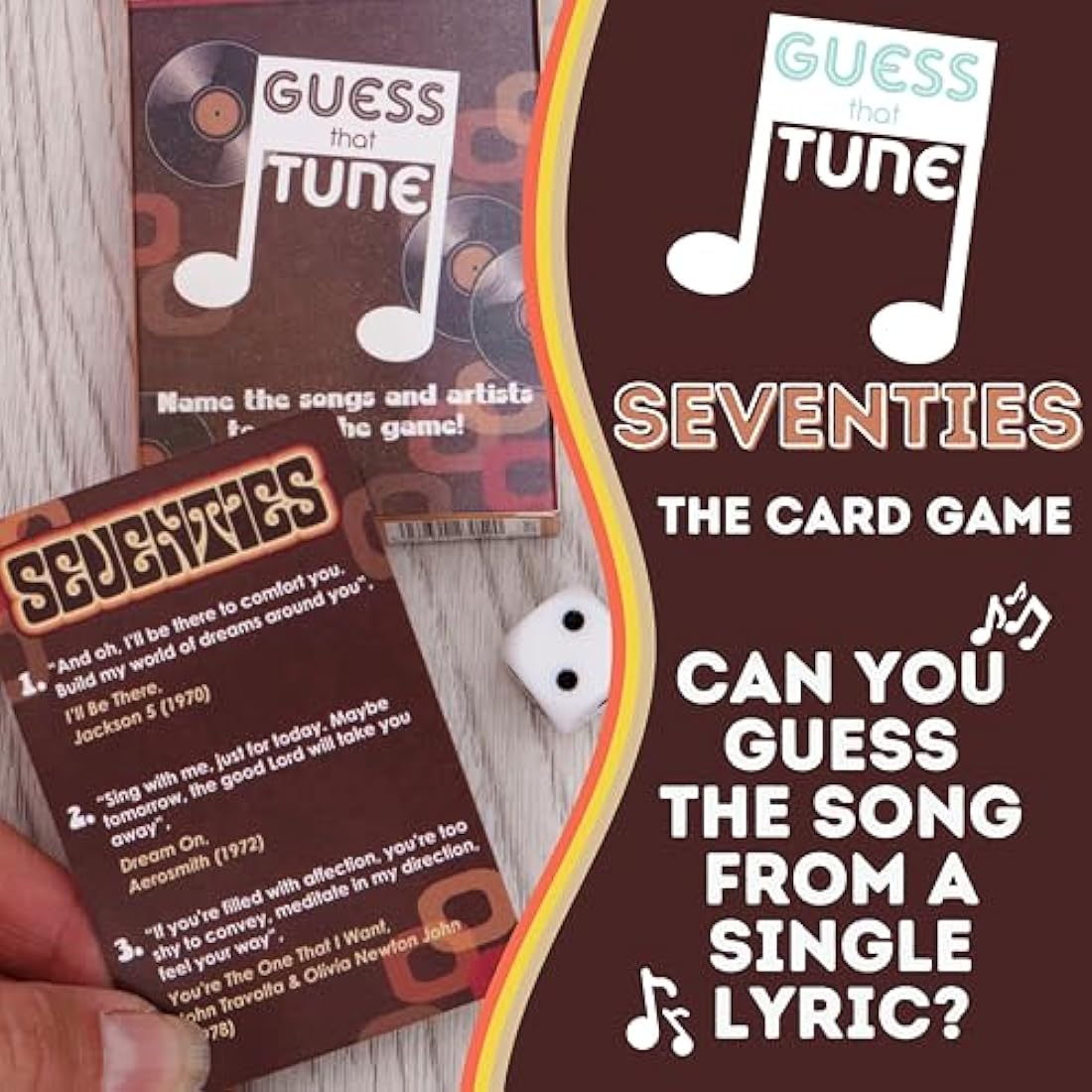 Boxer Gifts Seventies Guess That Tune Music Quiz Game - Party Games For Adults & Family - 1970s Songs Trivia - 70s Gifts For Men & Women, Brown
