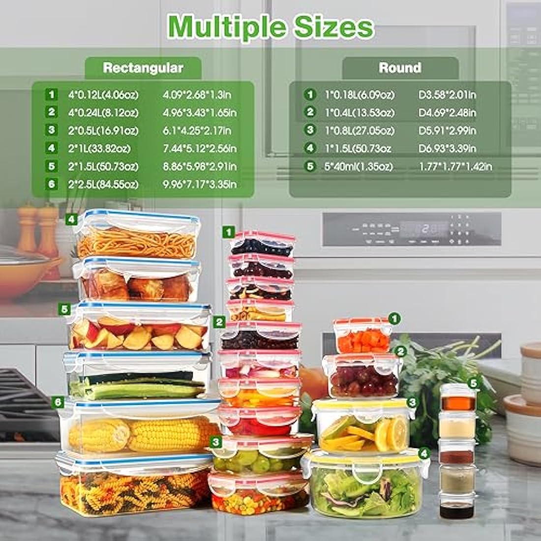 YASHE 50PCS Plastic Food Containers with Lids, Airtight Food Storage Containers for Kitchen Storage, 100% Leakproof, BPA-Free Meal Prep Containers with Labels & Marker
