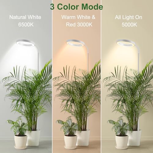 wolezek Grow Light, 80 LEDs Grow Lights for Indoor Plants Full Spectrum, 65in Plant Lights Indoor, 3 Colors LED Grow Light with 360°Gooseneck, 6/12/16H Timer, 5 Brightness, Height Adjustable, White