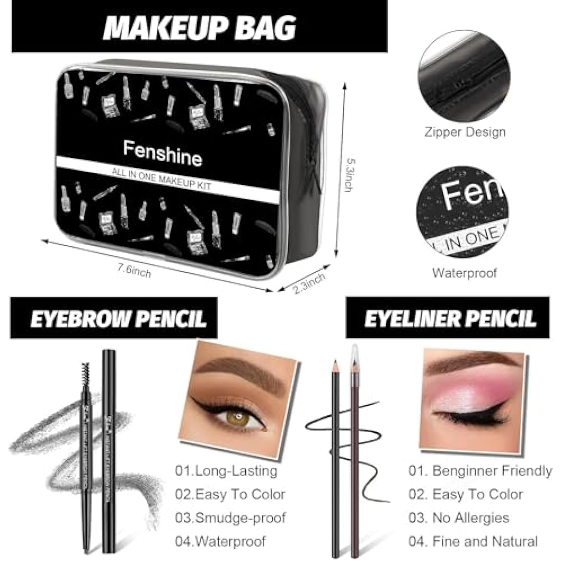 Professional All in One Makeup Set, Fenshine Cosmetic Make Up Starter Kit With Storage Bag Portable Travel Make Up Palette Eyeshadow Foundation Lip Gloss for Teenage & Adults (30PCS)