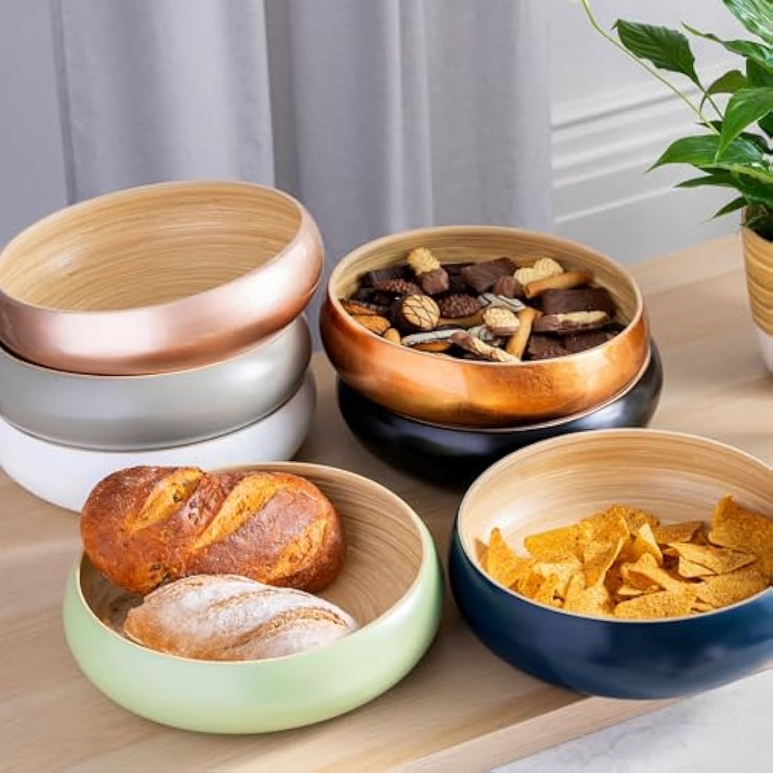 Dehaus® Large Stylish Bamboo Fruit Bowl - 30cm, White - Wooden Salad Serving Bowl - Fruit Basket for Kitchen or Bread Basket - Table Centrepiece Decoration - Home & Kitchen Tableware Accessories