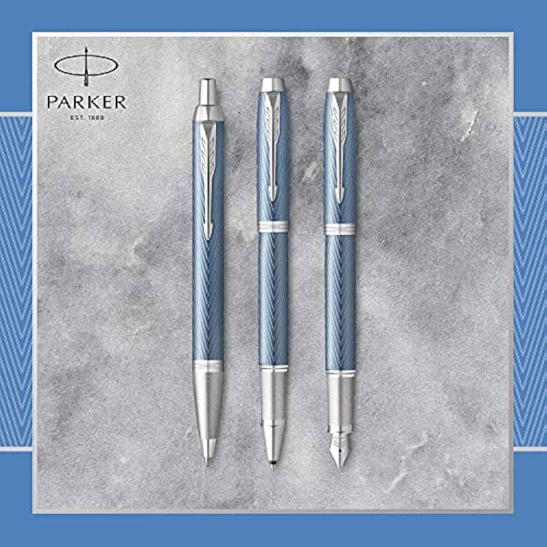 Parker IM Ballpoint Pen | Premium Blue Grey with Chrome Trim | Medium Point with Blue Ink Refill | Gift Box