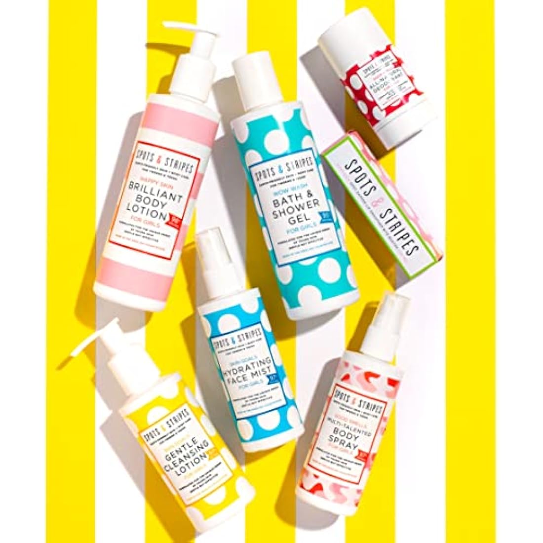 Spots & Stripes - Teen Skincare Duo for Girls, Effective and Natural Essentials for Teen and Young Skin, with Virgin Coconut, Cucumber and Aloe Vera, Super Gentle, Combats Blemishes (150ml and 125ml)…
