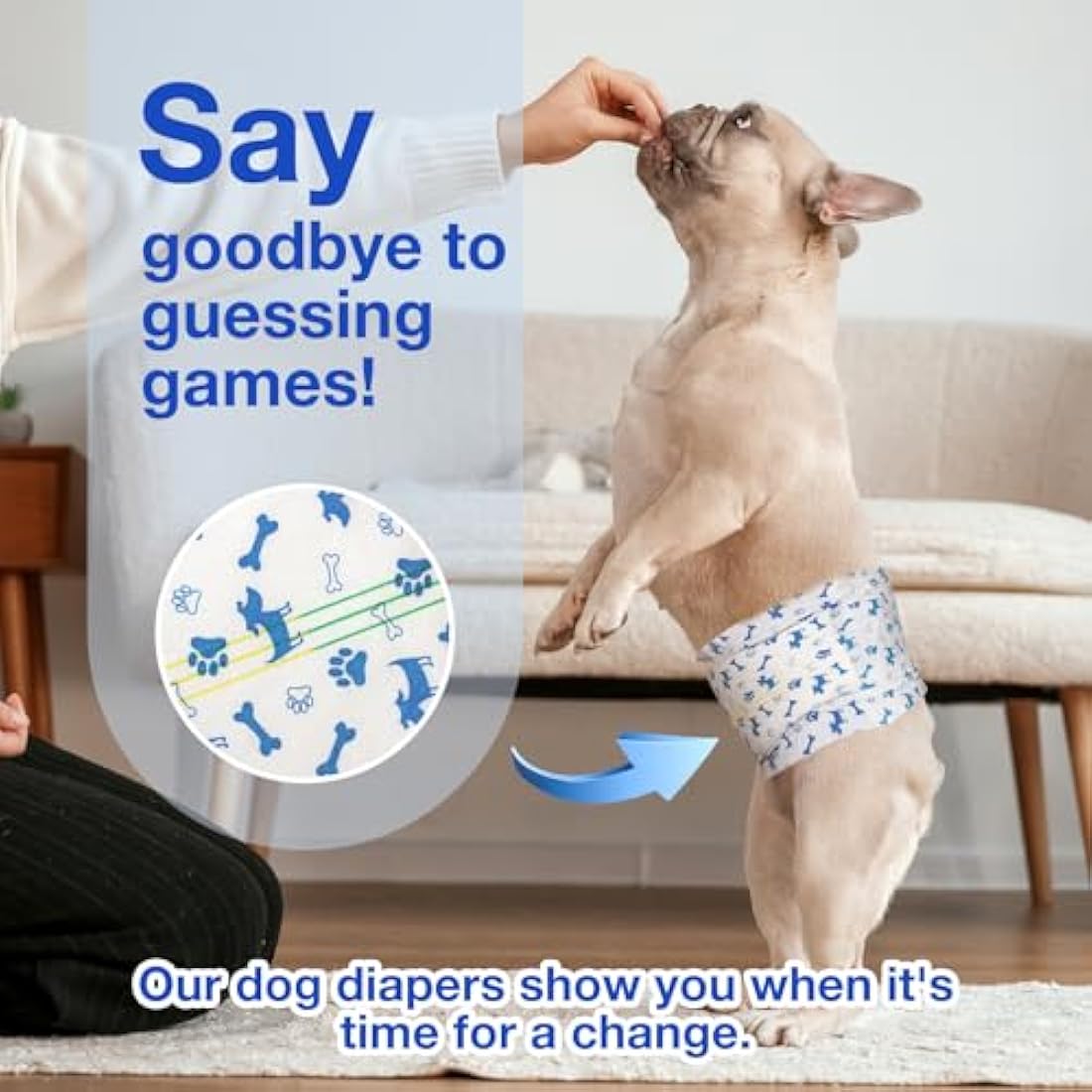MICOOYO Disposable Dog Nappies Male, Super Absorbent Male Dog Wraps, Doggy Diapers with Wetness Indicator (L, 50pack)