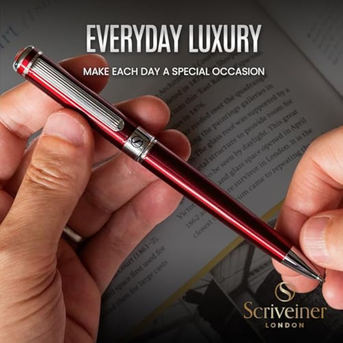 Scriveiner Deep Crimson Ballpoint - Stunning Red Lacquer Luxury Pen, Chrome Finish, Schmidt Black Refill, Best Ball Pen Gift Set for Men & Women, Professional Executive Office