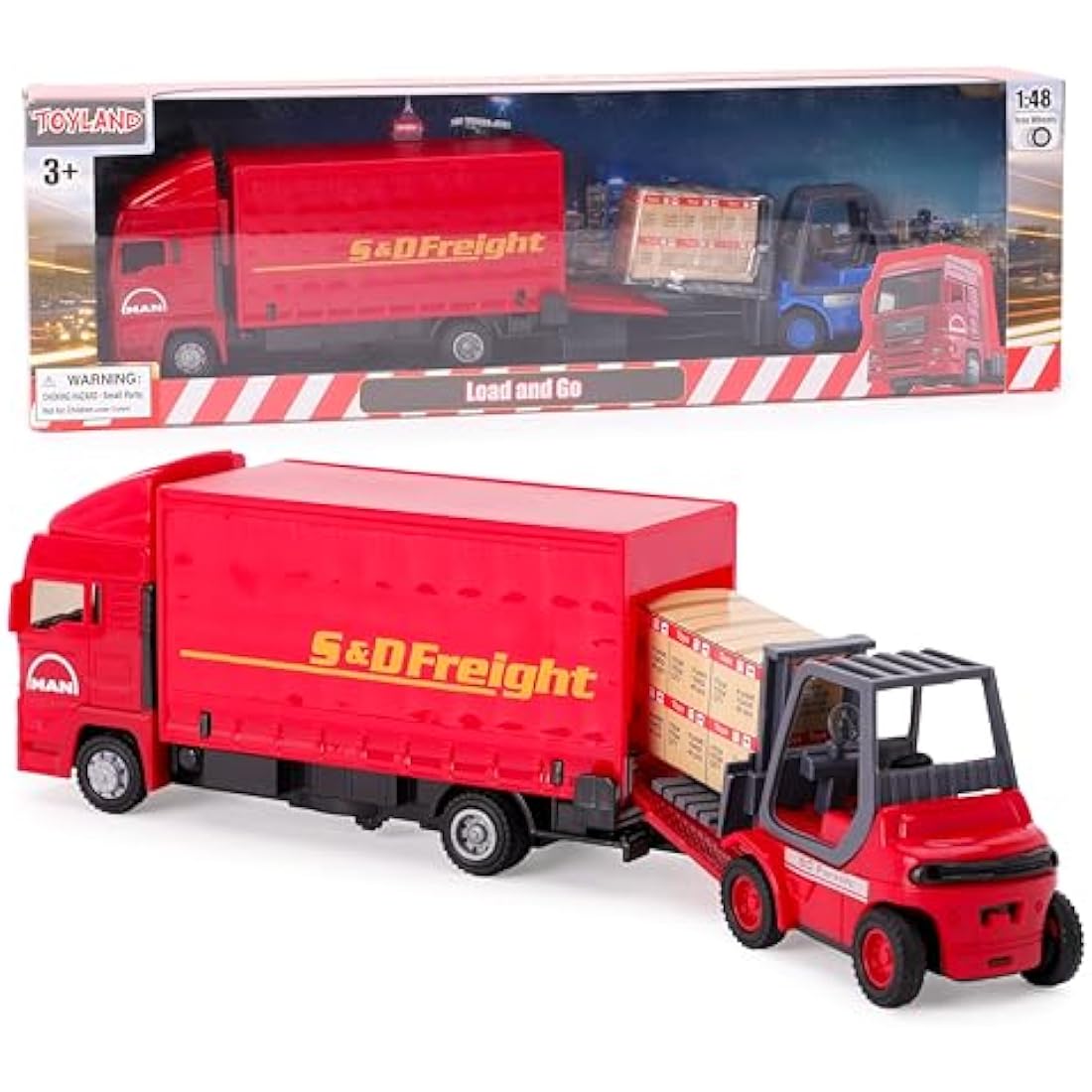 Toyland®- 15cm(6") Red MAN Freight Truck And Forklift - Transport Goods -Load And Go - 1:48 Scale - Kids Toy