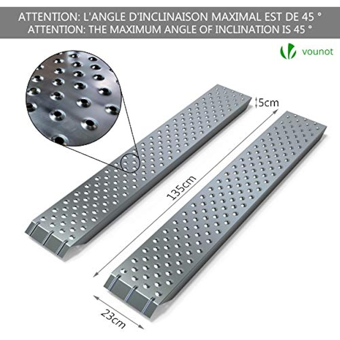 VOUNOT Loading Ramps, 2 Steel Ramps Heavy Duty for Van, Lawnmower, ATV, Quad Motorcycle, 400 kg Max Loading, 135 x 23 cm
