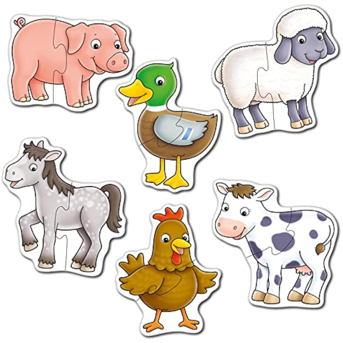 Orchard Toys Farmyard Jigsaw Puzzles, Six Puzzles in a box, 2-Piece Puzzles For Toddlers Ages 18mths +, First Puzzle, Develops Hand-Eye Coordination