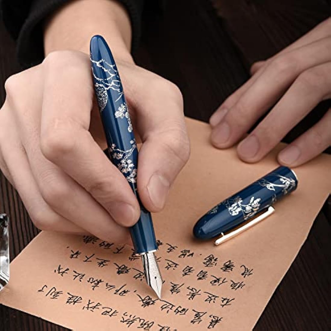 Hongdian N23 Blue Rabbit Fountain Pen, Iridium Extra Fine Nib Silver Trim, New Year Lucky Rabbit Carving Design, Smooth Writing Pen with Converter and Metal Pen Box Set