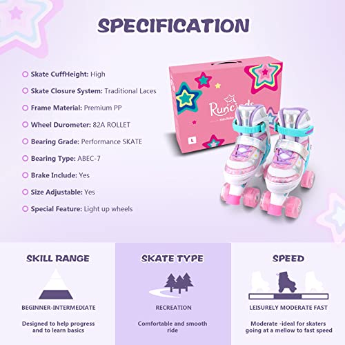 Runcinds Toddler Roller Skates for Girls Kids Boys, 4 Size Adjustable with Light Up Wheels