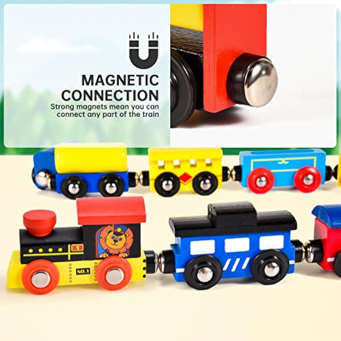 Atoylink Animals Wooden Train Set Toys Engines Cars Magnetic Collection of Vehicles Montessori Educational Toys Preschool Learning Toys Gifts for Kids Toddler Boys Girls 1 2 3 4 5 6 Years Old 12Pack