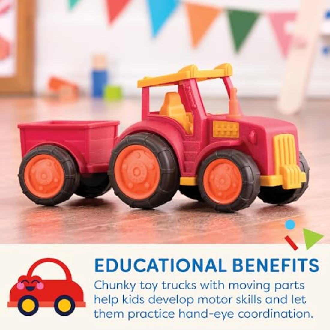 Wonder Wheels by Battat – Tractor & Trailer – Toy Tractor and Trailer Combo for Toddlers Age 1 and Up (2 pc). – 100% Recyclable, Red