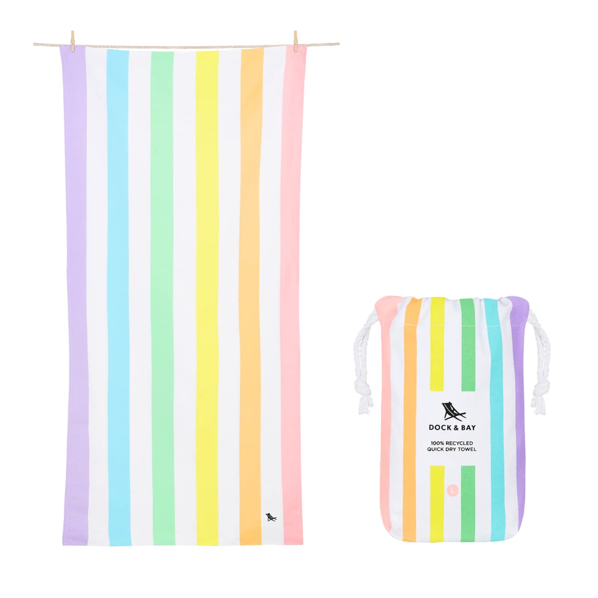 Dock & Bay Beach Towel - Quick Dry, Sand Free - Compact, Lightweight - 100% Recycled - Includes Bag - Summer - Unicorn Waves - Large (160x90cm,
