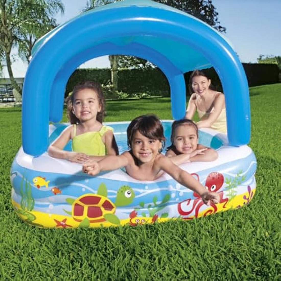 Bestway Inflatable Paddling Pool | Kids, Toddler Outdoor Garden Paddling Pool with Shade, Canopy Baby Pool, Ages 2+, Blue