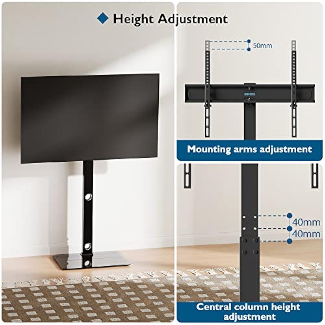 BONTEC TV Floor Stand for 30-70 inch LED LCD OLED Plasma Flat Curved TVs, Height Adjustable Tall TV Stand with Brackets up to 40kg, Max VESA 600x400mm