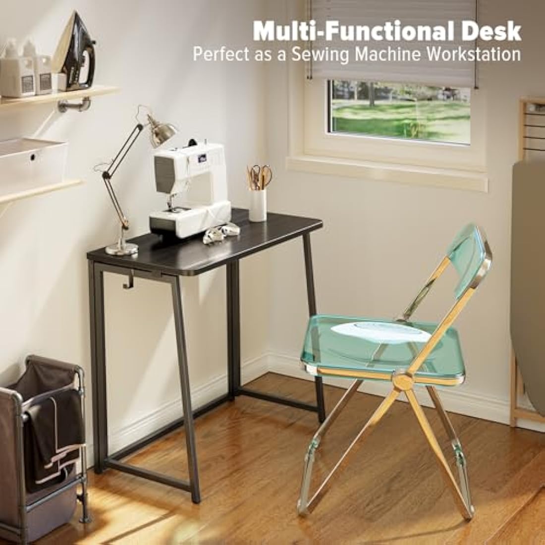 WOHOMO Folding Computer Desk,Small Writing Foldable Desk 80cm,Space-Saving Laptop Table,Easy Assemble Workstation for Home Office,Black