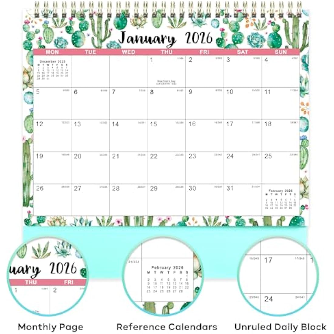 Calendar 2025-2026 - Desk Calendar 2025-2026 uk, 18 Months Calendar from July 2025 to December 2026, 10" x 8.3", Memo Pages - Rainbow Watercolor Ink