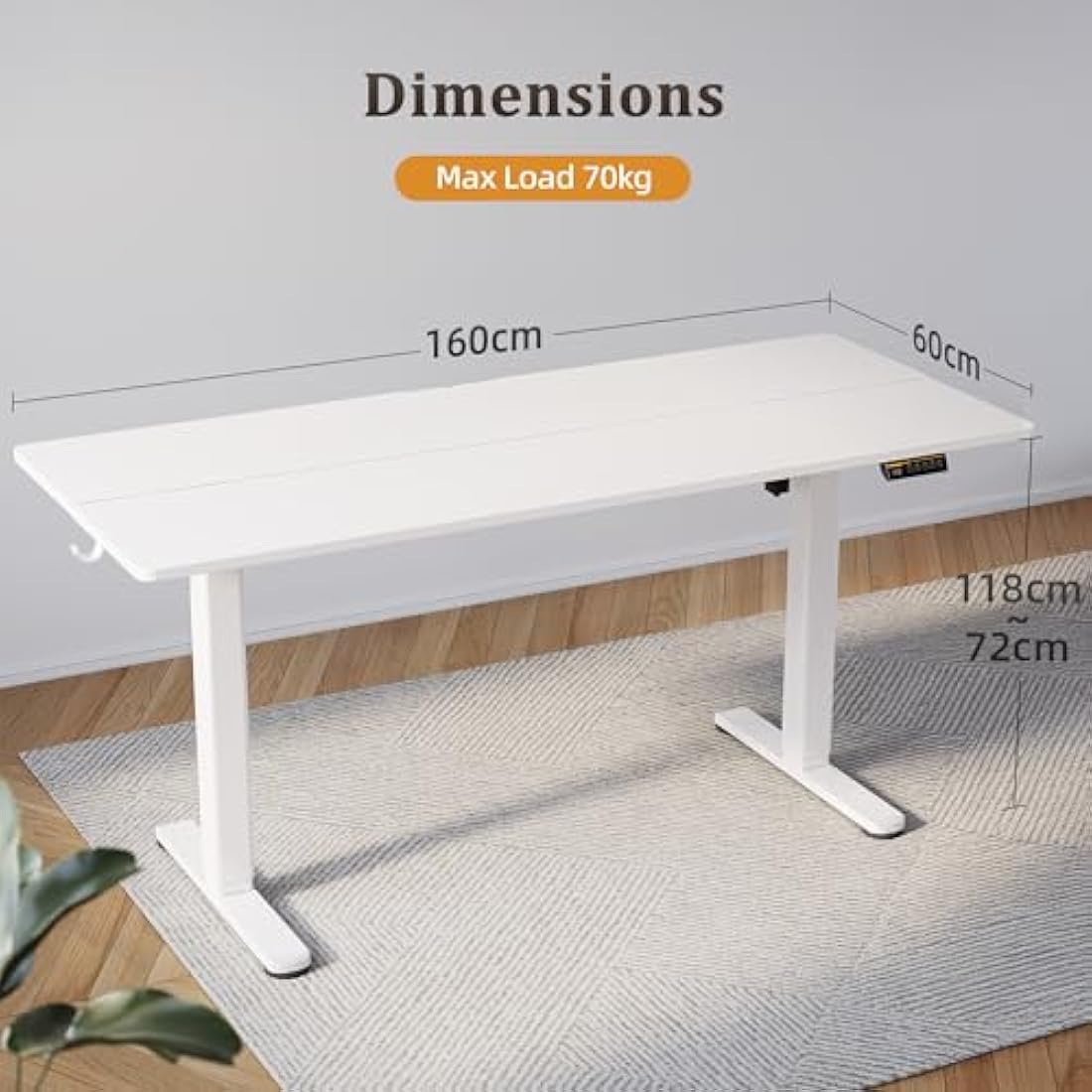 Claiks Electric Standing Desk, Adjustable Height Stand up Desk, 160x60 cm Sit Stand Home Office Desk with Splice Board, White Frame/White Top