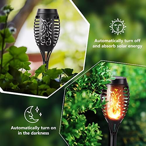 Geemoo 12 Pack Solar Flickering Dancing Flame Lights Waterproof Solar Torch Lights for Outdoor Garden Patio Pathway Yard Driveway Decorative