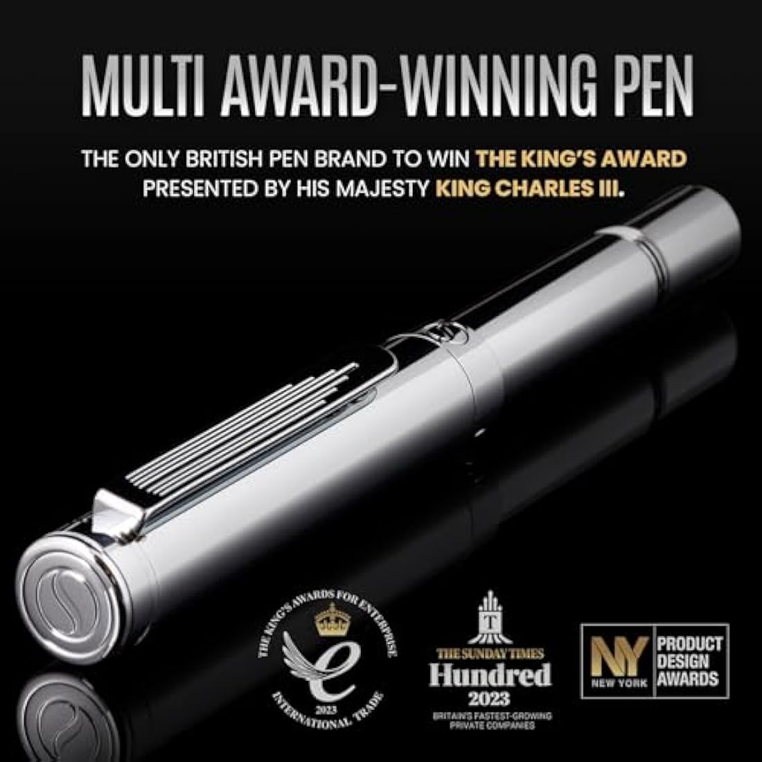 Scriveiner Silver Chrome Rollerball, Award Winning Luxury Pen, Heavy Pocket Pen with Chrome Finish, German Schmidt Refill, Best EDC Writing Pen Gift Set for Men & Women, Nice Designer Office Fancy Pen